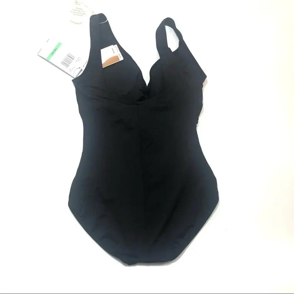 Coco Reef Black shirred v neck one piece swimsuit - Picture 5 of 7